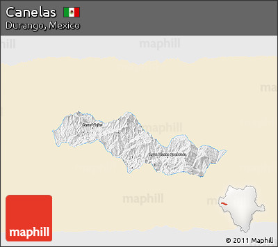 Classic Style 3D Map of Canelas, single color outside