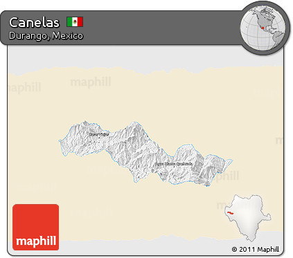 Classic Style 3D Map of Canelas, single color outside
