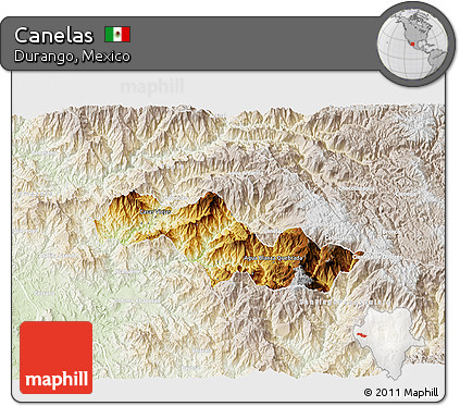Physical 3D Map of Canelas, lighten