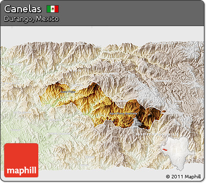 Physical 3D Map of Canelas, lighten