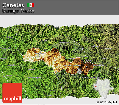 Physical 3D Map of Canelas, satellite outside