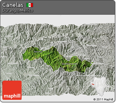 Satellite 3D Map of Canelas, lighten, semi-desaturated