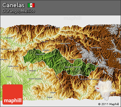 Satellite 3D Map of Canelas, physical outside