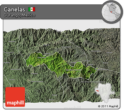 Satellite 3D Map of Canelas, semi-desaturated
