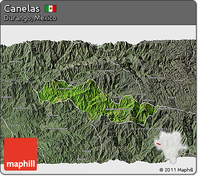 Satellite 3D Map of Canelas, semi-desaturated