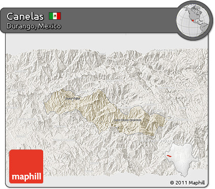 Shaded Relief 3D Map of Canelas, lighten