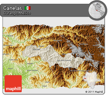 Shaded Relief 3D Map of Canelas, physical outside