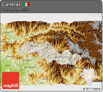 Shaded Relief 3D Map of Canelas, physical outside