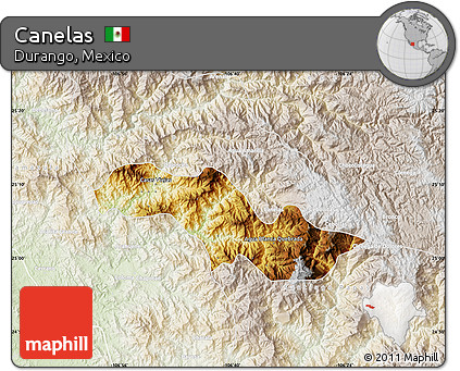 Physical Map of Canelas, lighten