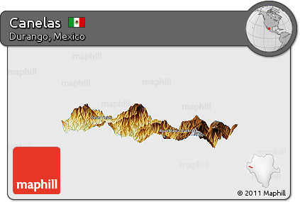 Physical Panoramic Map of Canelas, single color outside