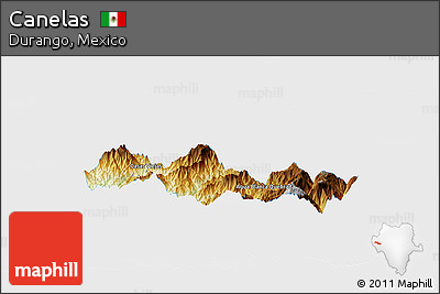 Physical Panoramic Map of Canelas, single color outside