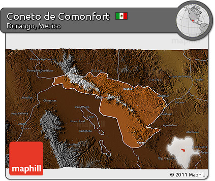 Physical 3D Map of Coneto De Comonfort, darken