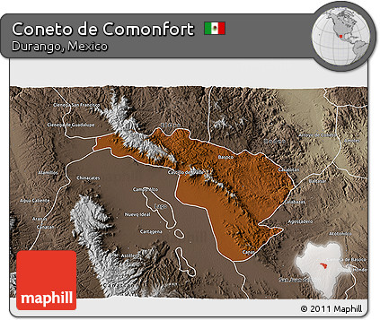 Physical 3D Map of Coneto De Comonfort, semi-desaturated
