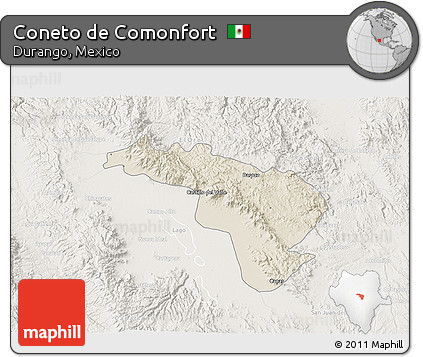 Shaded Relief 3D Map of Coneto De Comonfort, lighten