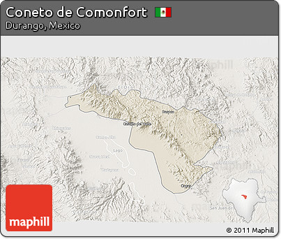 Shaded Relief 3D Map of Coneto De Comonfort, lighten