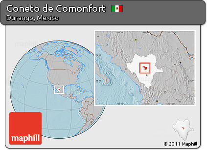 Gray Location Map of Coneto De Comonfort, highlighted parent region, hill shading