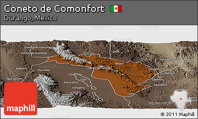 Physical Panoramic Map of Coneto De Comonfort, semi-desaturated