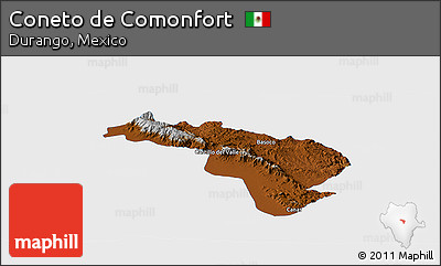Physical Panoramic Map of Coneto De Comonfort, single color outside