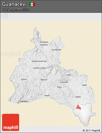 Classic Style 3D Map of Guanacevi, single color outside