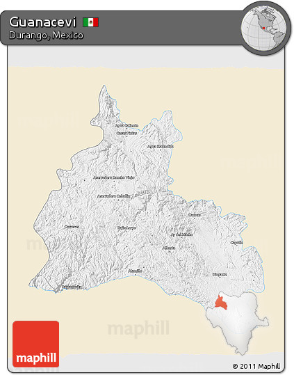 Classic Style 3D Map of Guanacevi, single color outside