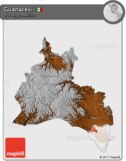 Physical 3D Map of Guanacevi, single color outside