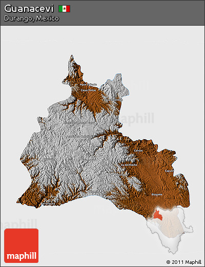 Physical 3D Map of Guanacevi, single color outside