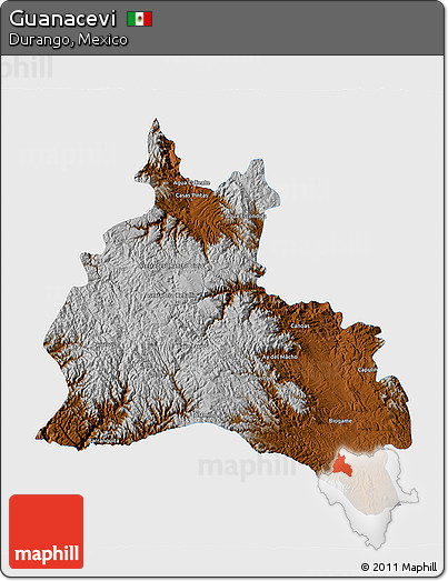 Physical 3D Map of Guanacevi, single color outside