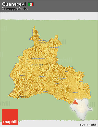 Savanna Style 3D Map of Guanacevi, single color outside