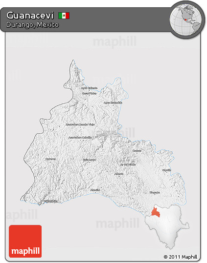 Silver Style 3D Map of Guanacevi, single color outside