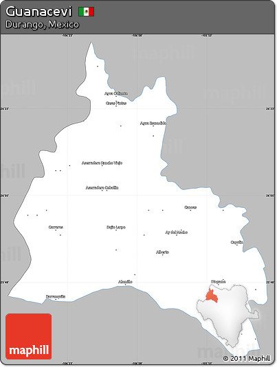 Gray Simple Map of Guanacevi, single color outside