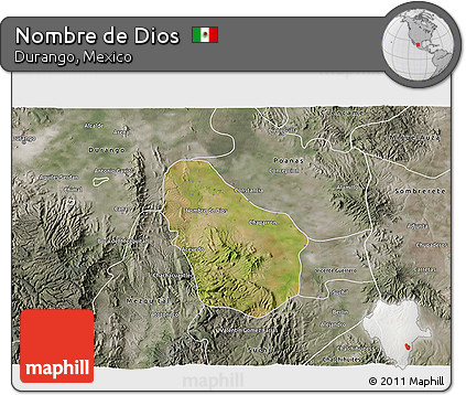 Satellite 3D Map of Nombre De Dios, semi-desaturated