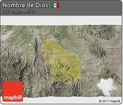 Satellite 3D Map of Nombre De Dios, semi-desaturated