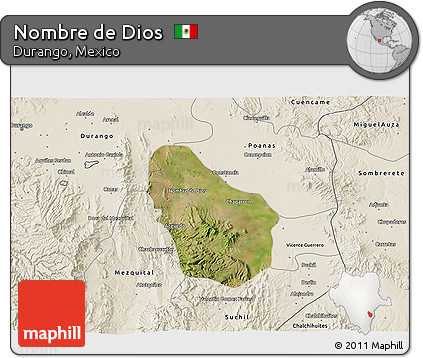 Satellite 3D Map of Nombre De Dios, shaded relief outside
