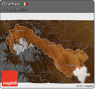 Physical 3D Map of Ocampo, darken