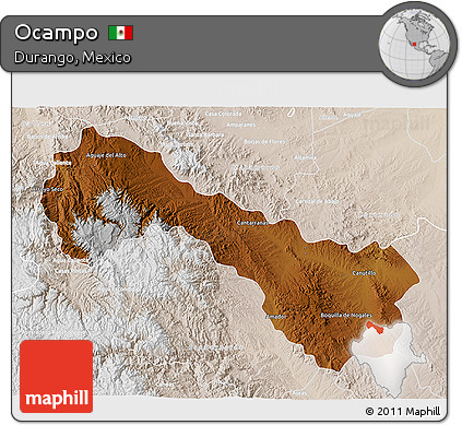 Physical 3D Map of Ocampo, lighten
