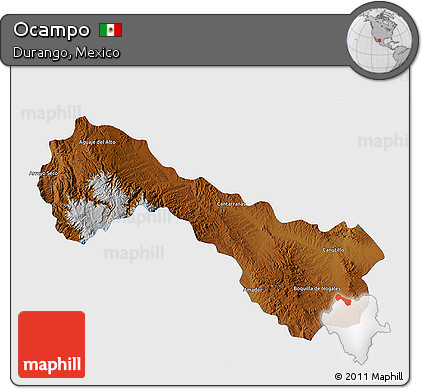 Physical 3D Map of Ocampo, single color outside