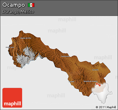 Physical 3D Map of Ocampo, single color outside