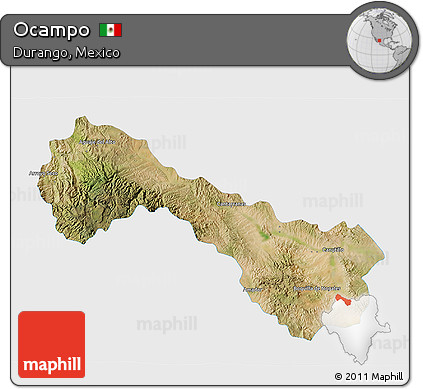 Satellite 3D Map of Ocampo, single color outside