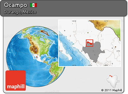 Physical Location Map of Ocampo, highlighted country, highlighted parent region