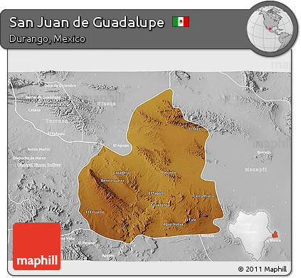 Physical 3D Map of San Juan De Guadalupe, lighten, desaturated