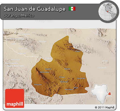 Physical 3D Map of San Juan De Guadalupe, lighten