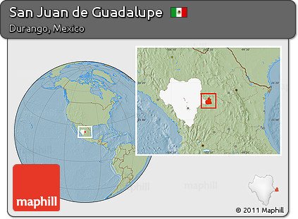 Savanna Style Location Map of San Juan De Guadalupe, highlighted parent region, hill shading