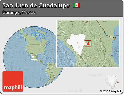 Savanna Style Location Map of San Juan De Guadalupe, highlighted parent region, hill shading