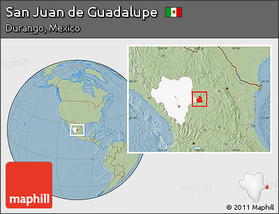 Savanna Style Location Map of San Juan De Guadalupe, highlighted parent region, hill shading