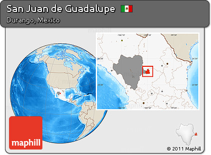 Shaded Relief Location Map of San Juan De Guadalupe, highlighted country, highlighted parent region