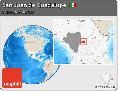 Shaded Relief Location Map of San Juan De Guadalupe, highlighted country, highlighted parent region