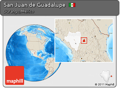 Shaded Relief Location Map of San Juan De Guadalupe, highlighted parent region
