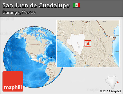 Shaded Relief Location Map of San Juan De Guadalupe, highlighted parent region