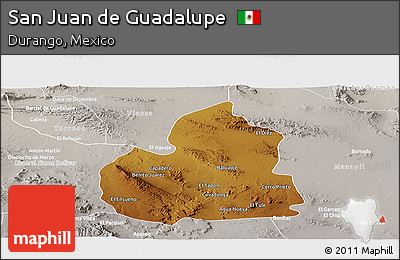 Physical Panoramic Map of San Juan De Guadalupe, lighten, semi-desaturated