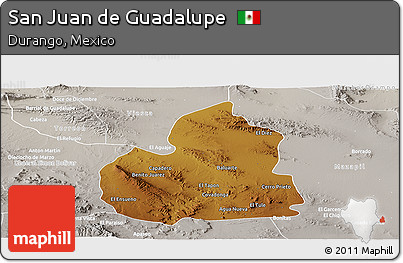 Physical Panoramic Map of San Juan De Guadalupe, lighten, semi-desaturated
